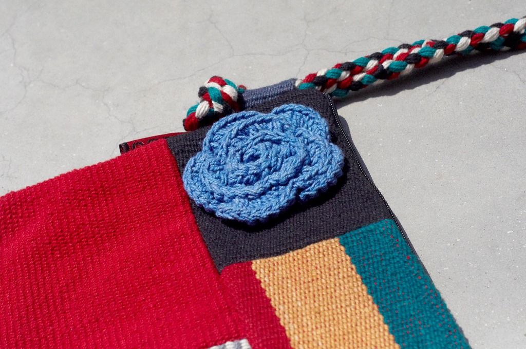 Limited one piece of natural hand-woven fabric stitching cross-body bag / backpack / shoulder bag / small bag / travel bag-Mondrian bright color patchwork design - Messenger Bags & Sling Bags - Cotton & Hemp Multicolor