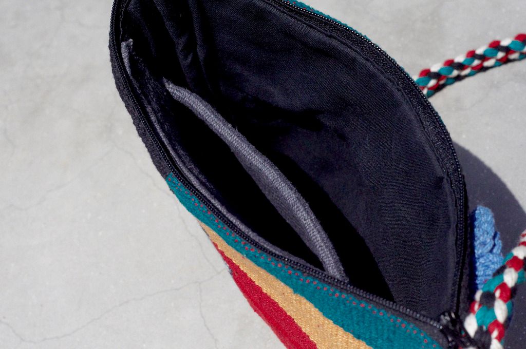 Limited one piece of natural hand-woven fabric stitching cross-body bag / backpack / shoulder bag / small bag / travel bag-Mondrian bright color patchwork design - Messenger Bags & Sling Bags - Cotton & Hemp Multicolor