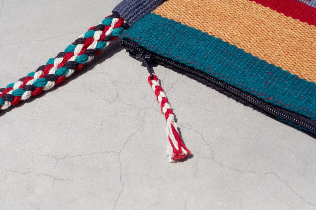 Limited one piece of natural hand-woven fabric stitching cross-body bag / backpack / shoulder bag / small bag / travel bag-Mondrian bright color patchwork design - Messenger Bags & Sling Bags - Cotton & Hemp Multicolor