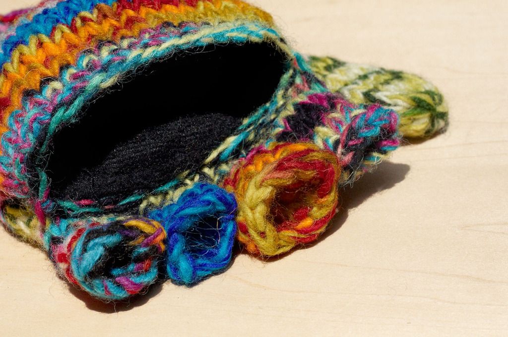 Limited Christmas gift a knitted pure wool warm gloves / 2ways Gloves / Toe gloves / bristles gloves / knitted gloves - blending colorful gradient color - Gloves & Mittens - Wool Multicolor