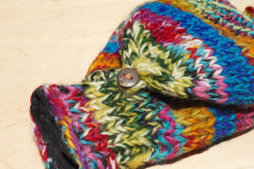Limited Christmas gift a knitted pure wool warm gloves / 2ways Gloves / Toe gloves / bristles gloves / knitted gloves - blending colorful gradient color - Gloves & Mittens - Wool Multicolor