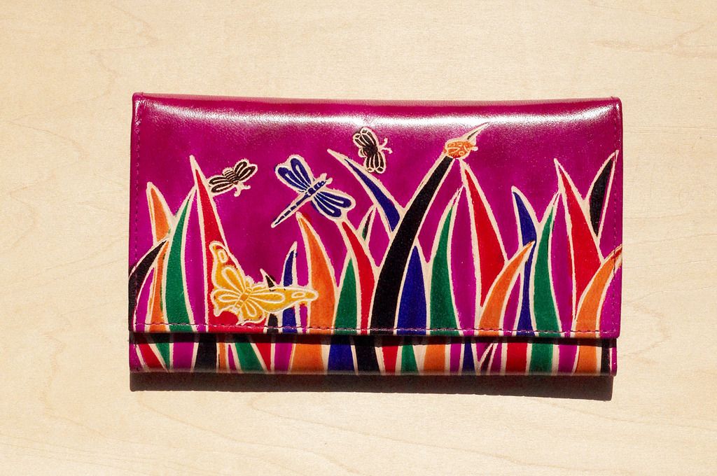 Christmas handmade goat wallet / hand-painted style leather wallet / long wallet - Mongolian steppes fresh color (Peach color) - Wallets - Genuine Leather Multicolor