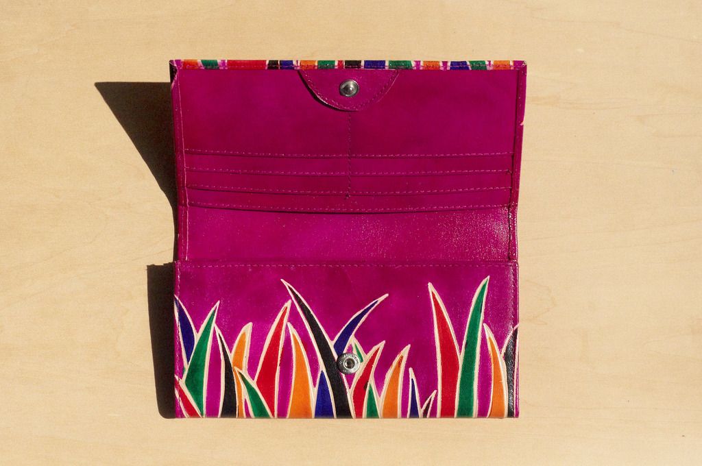 Christmas handmade goat wallet / hand-painted style leather wallet / long wallet - Mongolian steppes fresh color (Peach color) - Wallets - Genuine Leather Multicolor