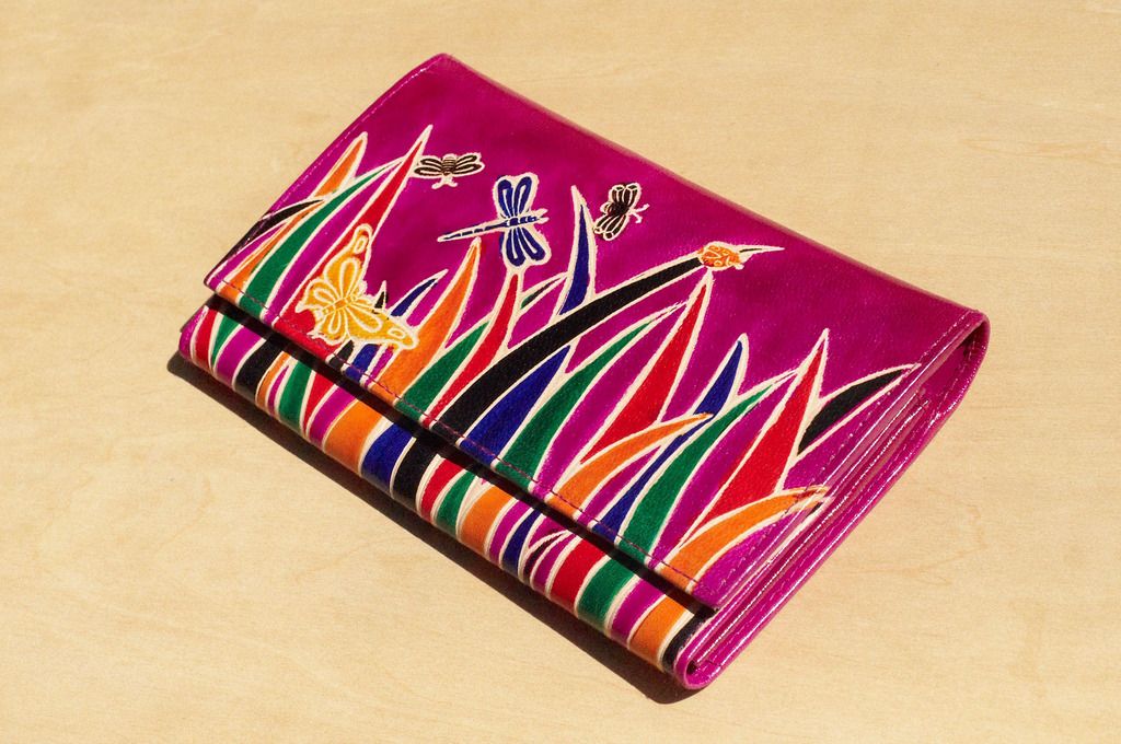 Christmas handmade goat wallet / hand-painted style leather wallet / long wallet - Mongolian steppes fresh color (Peach color) - Wallets - Genuine Leather Multicolor