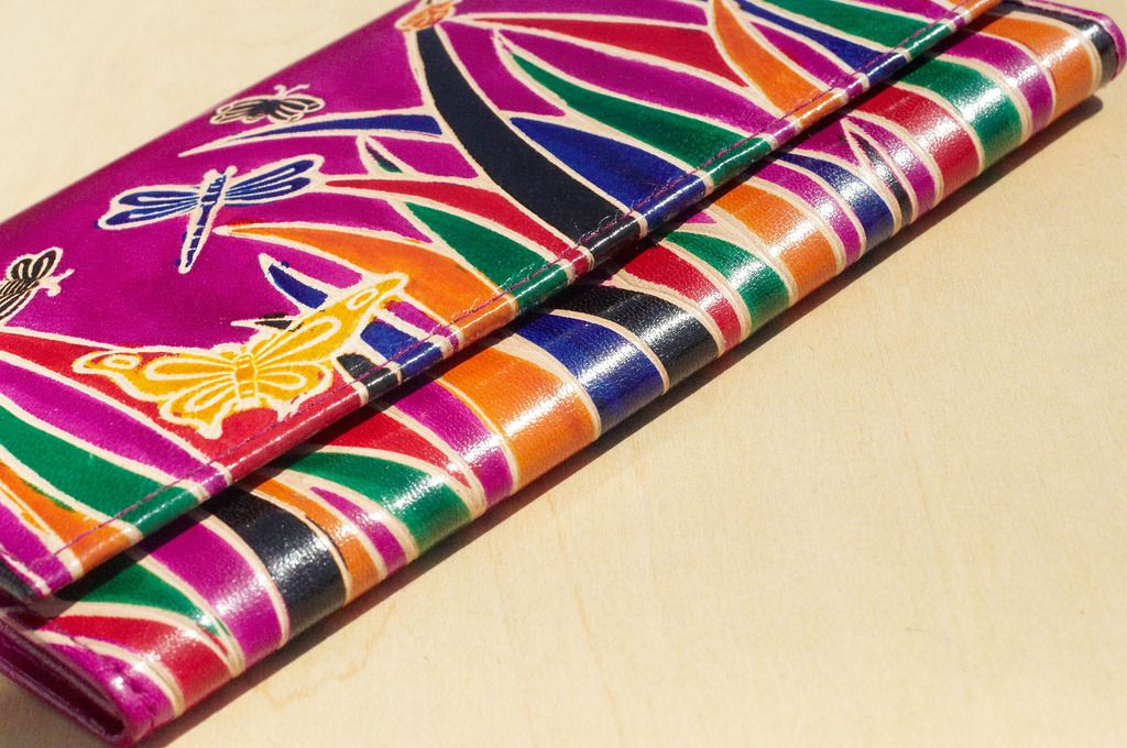 Christmas handmade goat wallet / hand-painted style leather wallet / long wallet - Mongolian steppes fresh color (Peach color) - Wallets - Genuine Leather Multicolor