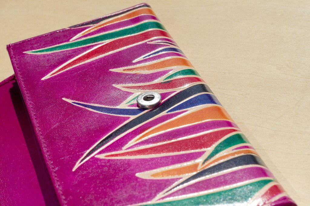 Christmas handmade goat wallet / hand-painted style leather wallet / long wallet - Mongolian steppes fresh color (Peach color) - Wallets - Genuine Leather Multicolor