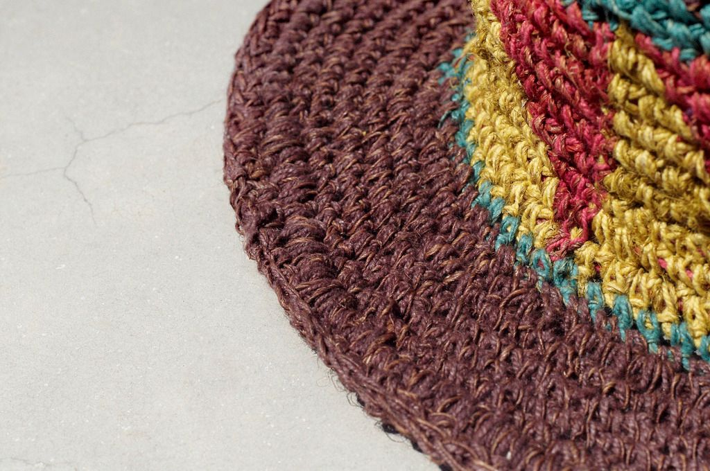 Limited edition handmade knitted cotton hood / knitted hat / fisherman hat / sun hat / straw hat - chocolate brown triangle geometric weaving - Hats & Caps - Cotton & Hemp Multicolor