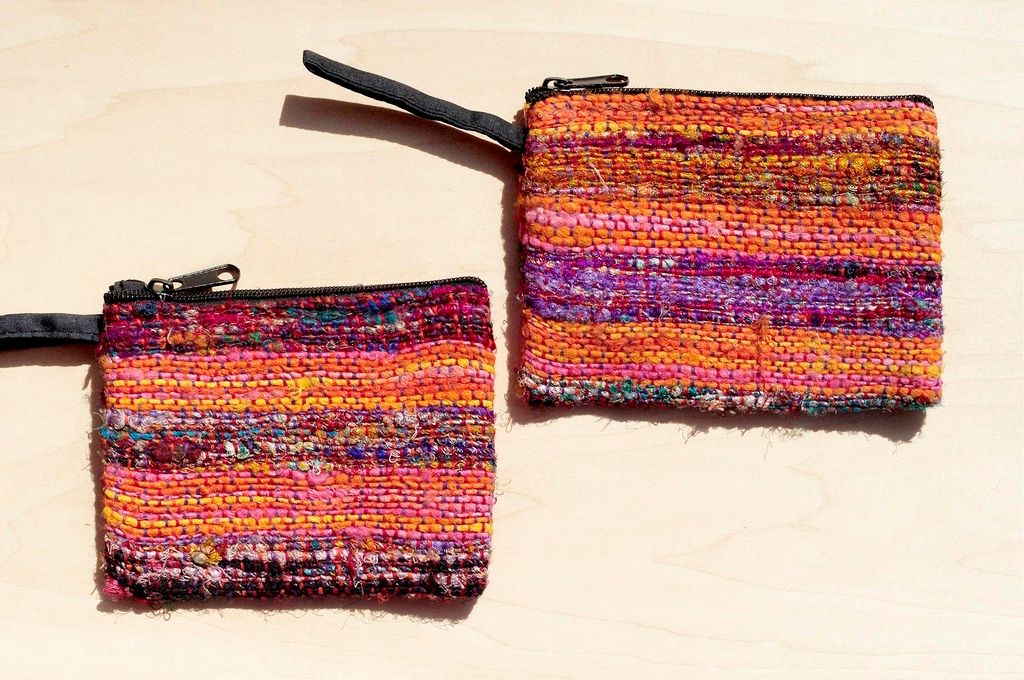 Christmas gift hand-woven coin purse/ storage bag/ cosmetic bag/ sundries bag/ wallet-hand twisted saree thread - Coin Purses - Other Materials Multicolor