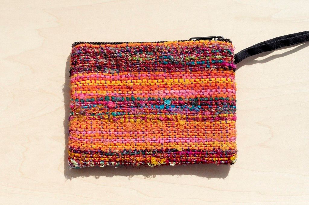 Christmas gift hand-woven coin purse/ storage bag/ cosmetic bag/ sundries bag/ wallet-hand twisted saree thread - Coin Purses - Other Materials Multicolor