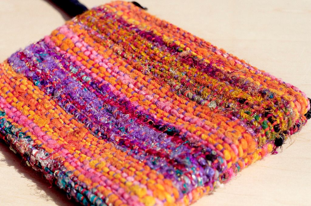 Christmas gift hand-woven coin purse/ storage bag/ cosmetic bag/ sundries bag/ wallet-hand twisted saree thread - Coin Purses - Other Materials Multicolor