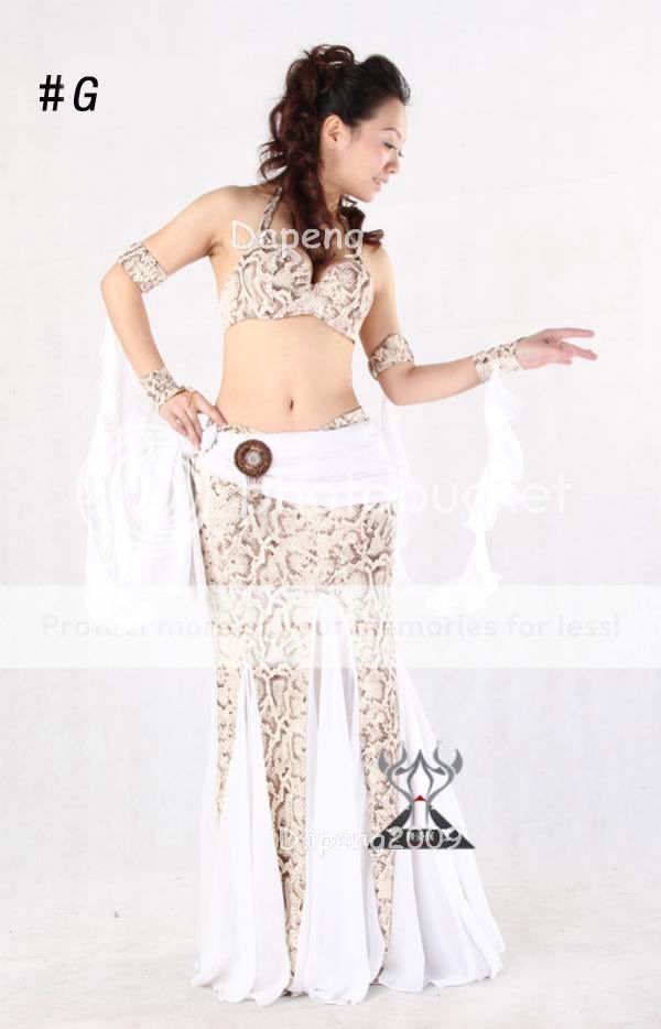 Belly Dance 4pcs SetBra+Fishtail Skirt+Arm Gloves+Belt  