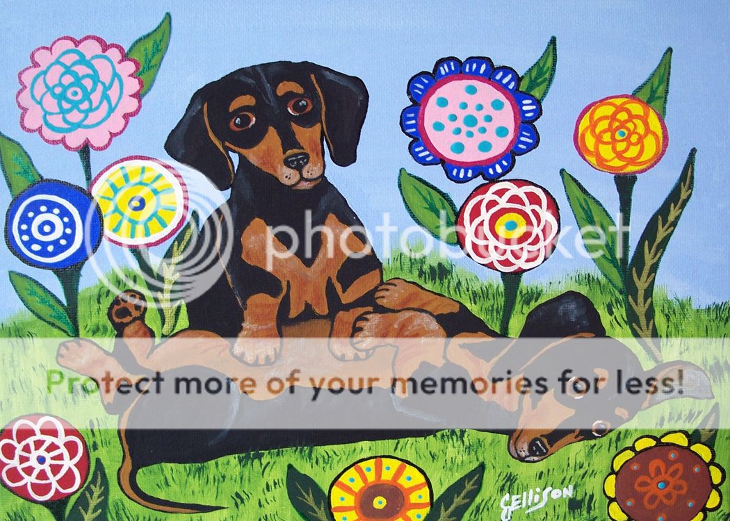 Jullie Ellison Dogs Play Dachshund Flowers 8 X 10 Print  