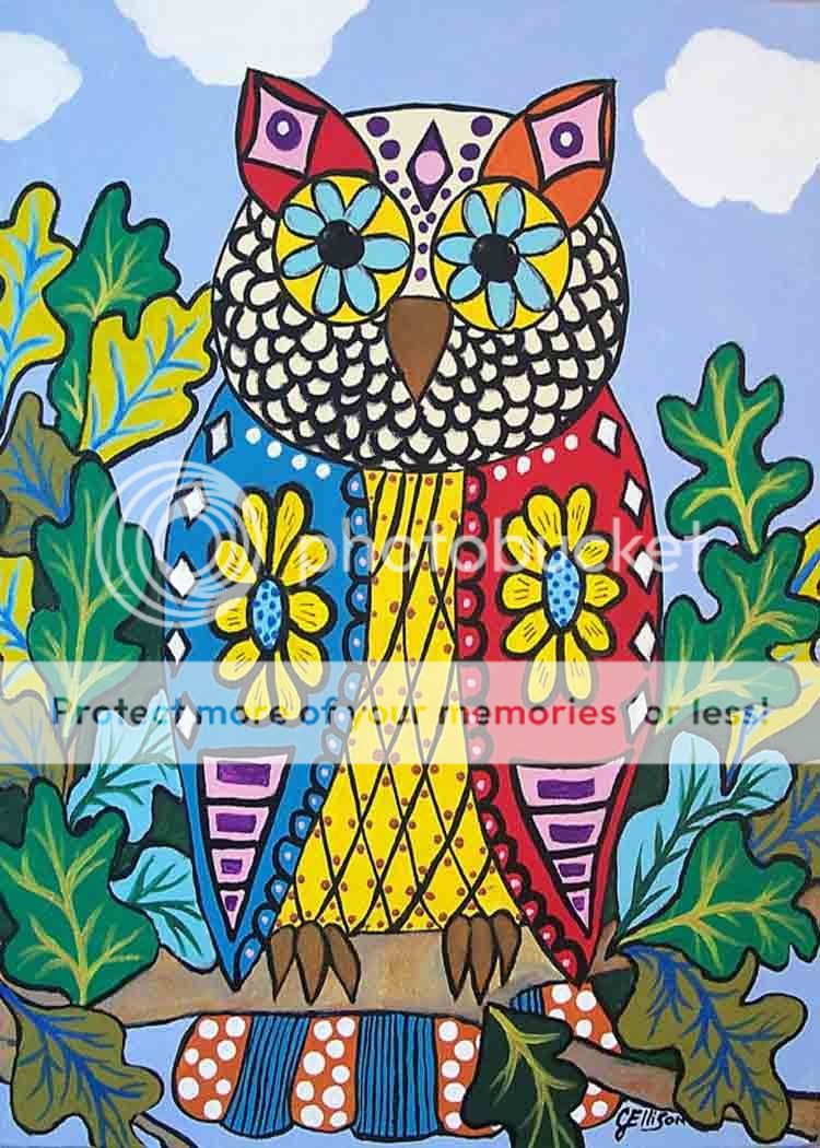 Julie Ellison Talevera Owl Folk Art Canvas 8 x 10 Print